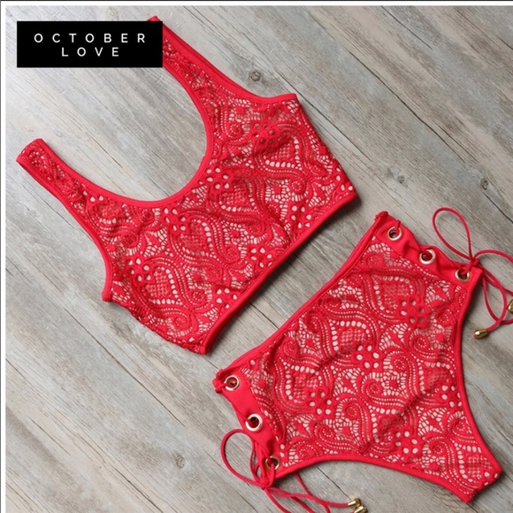 🔥High Waist Red Lace Bikini Set - Picture 3 of 3